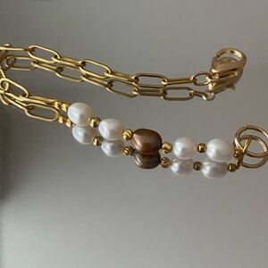 Paperclip Chain Bracelet with Freshwater Pearls